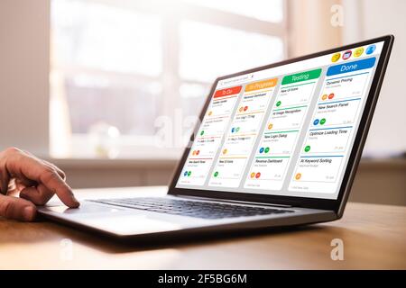 Kanban Scrum Schedule Board Plan App On Management Tablet Stock Photo