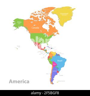 America map, separate individual states with state names, color map isolated on white background vector Stock Vector