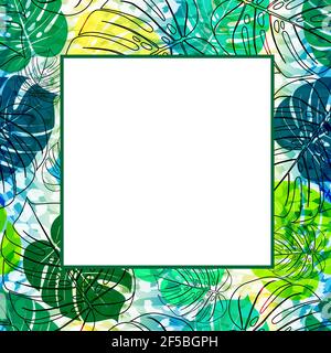 Vector banner Summer green tropical flyer monstera palm leaves Copy Space Stock Vector