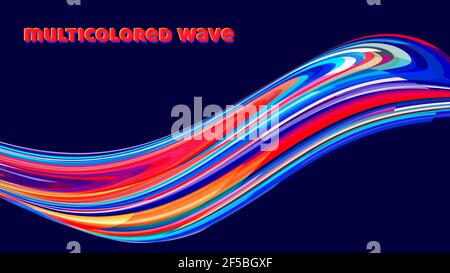 Abstract multicolored wave on a very dark background. Vector graphics Stock Vector