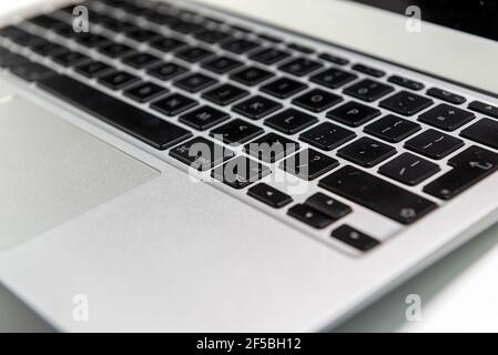 closeup of laptop keyboard, selective focus, technology concept Stock Photo