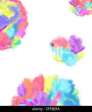 Explosion of colored smoke cloud. Rainbow smoke isolated on white background. Stock Photo