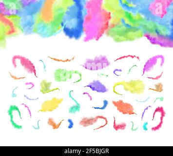 Smoke grenades isolated on white.  Multicolor smoke isolated . Colorful smoke cloud set. Smoke bomb set isolated Stock Photo