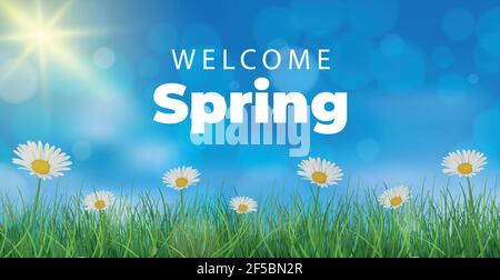 Welcome spring bright sunny background poster - Vector illustration Stock Vector