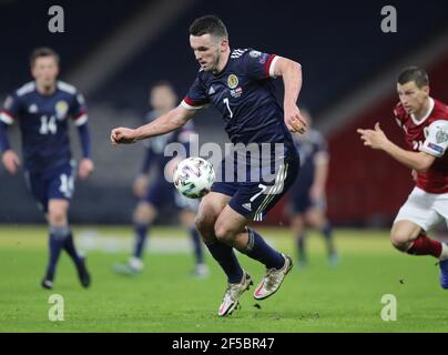 Scotland's John McGinn in action during the FIFA 2022 World Cup qualifying match at Hampden Park, Glasgow. Picture date: Thursday March 25, 2021. Stock Photo