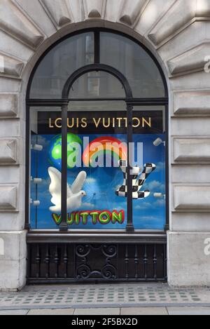 Outdoor Louis Vuitton shop window seen in central London, The Royal Exchange shopping centre. Stock Photo