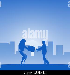 robot giving a box businessman in blue shade gradient illustration vector. Business trecnology delivery concept. Stock Vector