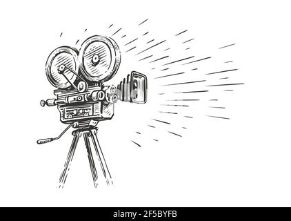 camera with fashion girl sketch vector free download