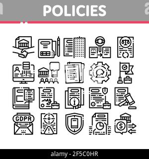Policies Data Process Collection Icons Set Vector Stock Vector