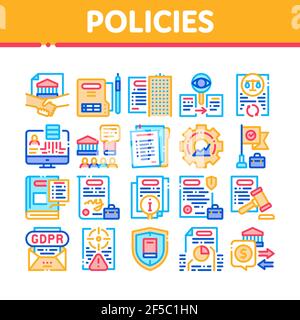 Policies Data Process Collection Icons Set Vector Stock Vector
