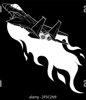 white silhouette of Military fighter jets on black background Stock Vector
