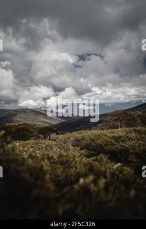 Rolling mountain views as seen from the Dead Horse Gap walking track in the  Kosciuszko National Park Stock Photo