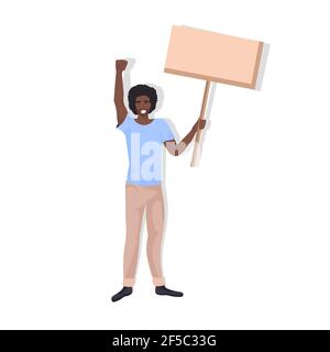 african american man protester holding blank protest poster guy with vote placard demonstration speech political freedom concept full length Stock Vector
