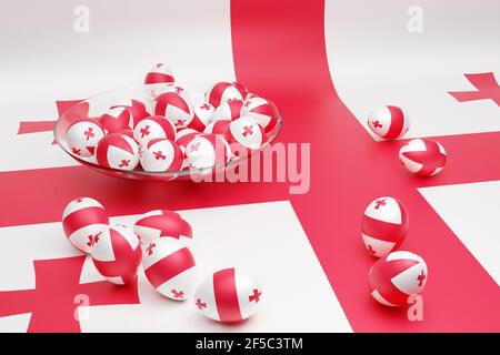 3d illustration of balls with the image of the national flag of the Georgia  on an isolated background. State symbol and patriotic Stock Photo