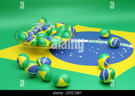 3d illustration of balls with the image of the national flag of the Brazil   on an isolated background. State symbol and patriotic Stock Photo
