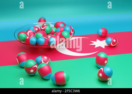 3d illustration of balls with the image of the national flag of the Azerbaijan  on an isolated background. State symbol and patriotic Stock Photo