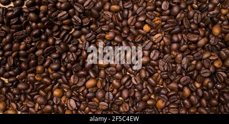 Coffee beans as background picture - top down view Stock Photo
