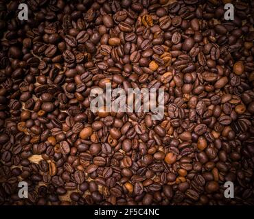 Coffee beans as background picture - top down view Stock Photo