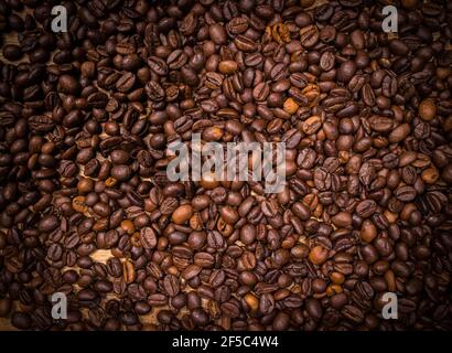 Coffee beans as background picture - top down view Stock Photo