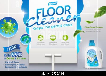 Realistic mop cleaning tile floor in empty room Vector Image