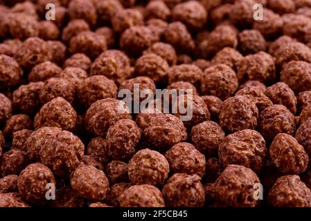 Detail with selective focus on chocoball cereals. Stock Photo