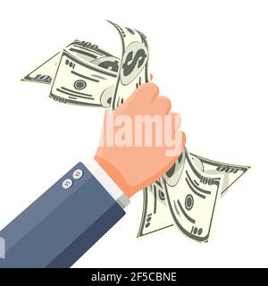 Businessman squeeze cash in fist. Money in hand Stock Vector