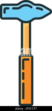 Hammer construction repair tool icon, concept sledgehammer work toolkit renovation house line flat vector illustration, isolated on white. Object hand Stock Vector
