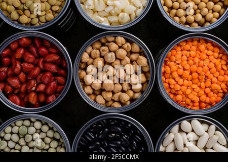 Record of grain storage in cans. Capture in top view. Stock Photo