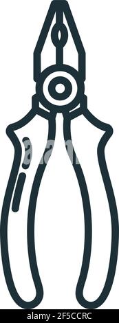 Concept pair of pliers construction tool icon, combination pliers toolkit professional instrument flat line vector illustration, isolated on white. Re Stock Vector