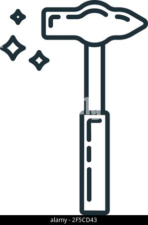 Hammer construction repair tool icon, concept sledgehammer work toolkit renovation house line flat vector illustration, isolated on white. Object hand Stock Vector