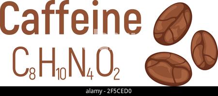 Caffeine concept chemical formula icon label, text font vector illustration, isolated on white. Periodic element table, addictive drink stuff. Stock Vector
