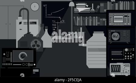 concept of an old physics laboratory. gray colors. flat vector Stock Vector