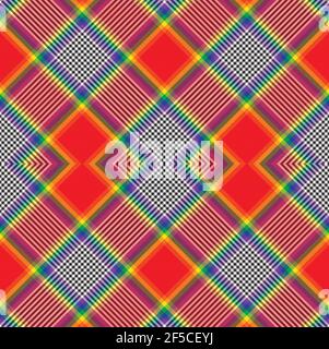 Rainbow Argyle Plaid Tartan textured Seamless pattern design suitable for fashion Stock Vector