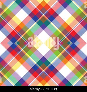 Rainbow Argyle Plaid Tartan textured Seamless pattern design suitable for fashion Stock Vector