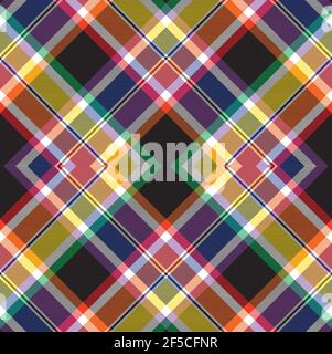 Rainbow Argyle Plaid Tartan textured Seamless pattern design suitable for fashion Stock Vector