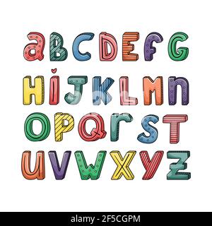 Vector English alphabet with hand-drawn letters with stripes and dots. typography set Stock Vector