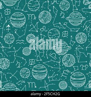 Astrology seamless pattern with constellations, planets and stars ...
