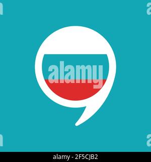 chat speech bubble with russian flag isolated on blue background. Vector flat icon. communication, education picture. Learn, study language icon. Stock Vector