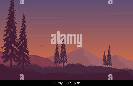 Beautiful panoramic views of the mountains under the amazing night sky. Vector illustration of a city Stock Vector