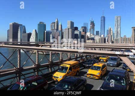 geography / travel, USA, New York, New York City, Brooklyn Bridge, Taxis (Yellow Cabs), East River, Ne, Additional-Rights-Clearance-Info-Not-Available Stock Photo