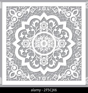 Moroccan carved mandala inspired design, vector oriental pattern with flowers, leaves and swirls Stock Vector