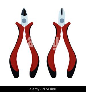 Wire or cable cutters, metal nippers. Electrician, construction worker and repairman hand tool, flat vector illustration Stock Vector