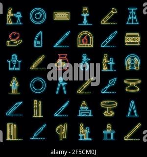 Potters wheel icons set. Outline set of potters wheel vector icons neon color on black Stock Vector