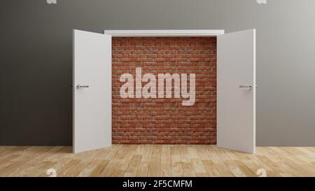 A brick wall blocking the doorway, hopeless concept Stock Photo