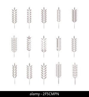 Wheat Ears Icons and Logo Set. For Identity Style of Natural Product Company and Farm Company. Organic wheat, bread agriculture and natural eat. Stock Vector