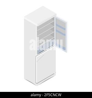 Vector illustration isometric grey empty refrigerator. Refrigerator or fridge icon Stock Vector