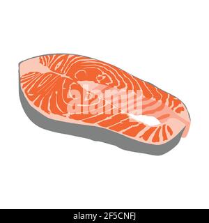 Slice of red fish salmon isolated on white background. Stock Vector