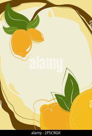 Poster template with lemons growing on branch. Citrus fruit concept art. Stock Vector