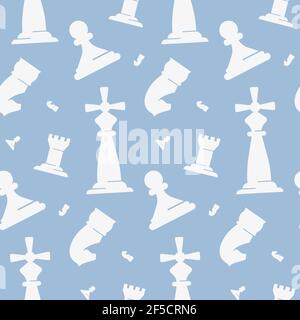 Seamless pattern with white chess pieces. Texture with chess elements in flat style. Stock Vector