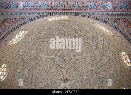 Beautiful ceiling in a muslim mosque, islamic traditional islamic ornament close up. Stock Photo